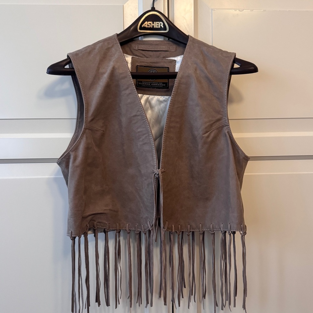 Vintage tan genuine suede fringe vest - size small